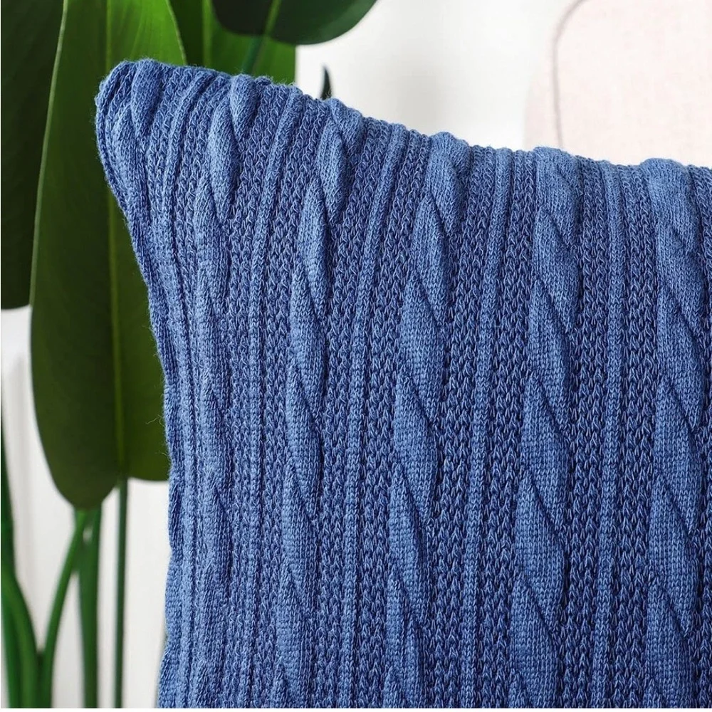 Luxury Home | Set Of 2 Elegant Navy Blue Cable Knit Throw Pillow Covers